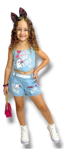 Conjunto Jeans Infantil Blogueirinha Croped E Shorts Menina