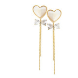 Aretes Dama Largos Cadena Corazon Moño Diamante Plata 925 