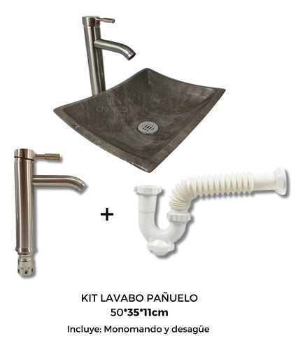 Lavabo Marmol Ovalin Rectangular 50x35 Con Kit Instalación  