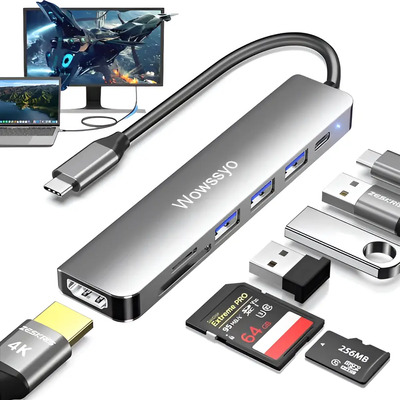 Hub Adaptador Docking Station 7 En1 Tipo C Usb3.0 Sd Hdmi 4k | MercadoLibre