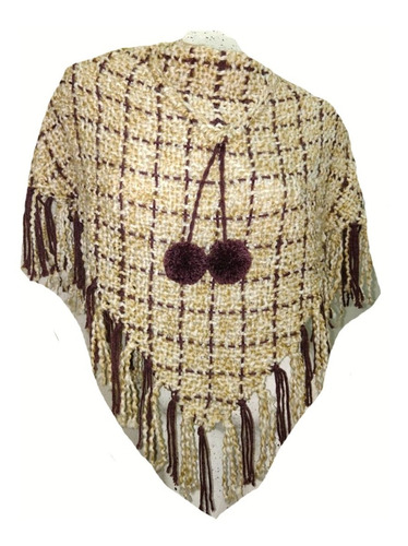 Poncho Artesanal Telar Lana Bucle Natural Cuadrille Hta 8 Añ