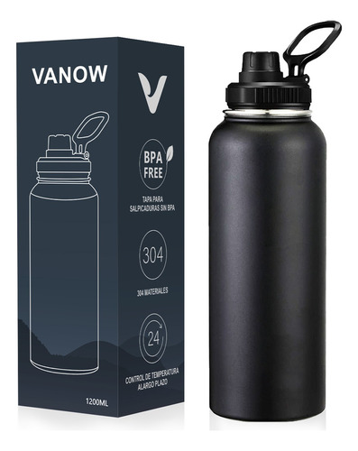 Termo Vaso-botella Acero Inoxidablecon Fría/caliente 40 Oz Color Negro