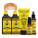 Kit Barba Forte 5 Produtos Danger + Brinde Pente Madeira 