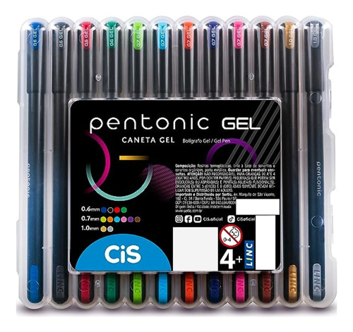 Caneta Gel Pentonic Cis Estojo Com 12 Cores Ponta Fina