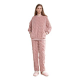 Conjunto Pijama Plush Lana Trenzado Invierno Mujer 2024