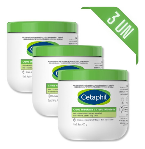 Kit 3 Novo Creme Hidratante Para O Corpo Cetaphil 453g