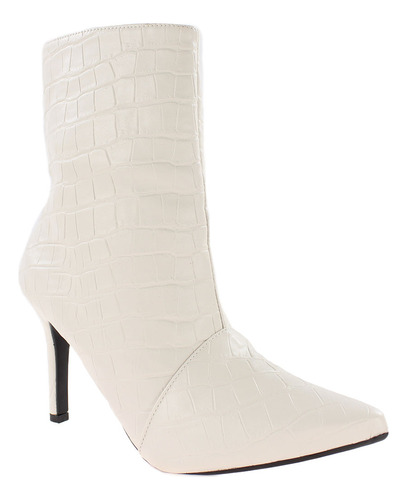 Bota Feminina Salto Alto Fino 9cm Branco Croco Er0089