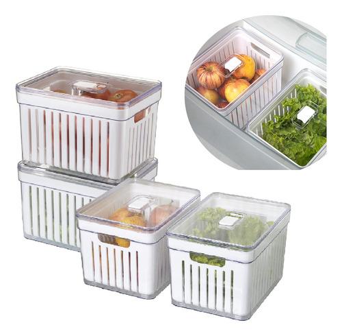 Kit 4 Organizador Geladeira 3 Litros Alimento Vegetais Fruta