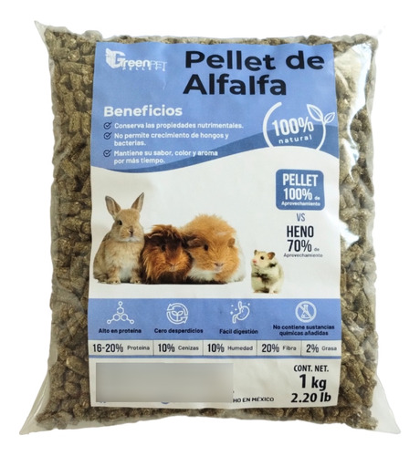 Pellet De Alfalfa Cuyo, Conejo, Hamster 1kg Greenpet Pellets