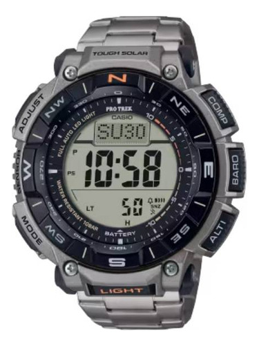 Reloj Pulsera Casio Pro Trek Prg-340 De Cuerpo Color Gris, Digital, Fondo Gris, Con Correa De Titanio Color Gris, Dial Negro, Minutero/segundero Negro, Bisel Color Negro Y Desplegable