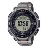 Reloj Pulsera Casio Pro Trek Prg-340 De Cuerpo Color Gris, Digital, Fondo Gris, Con Correa De Titanio Color Gris, Dial Negro, Minutero/segundero Negro, Bisel Color Negro Y Desplegable