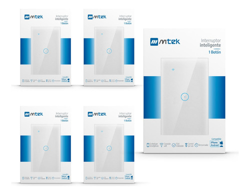 Interruptor Inteligente Mtek 1 Boton Wifi Pack X5