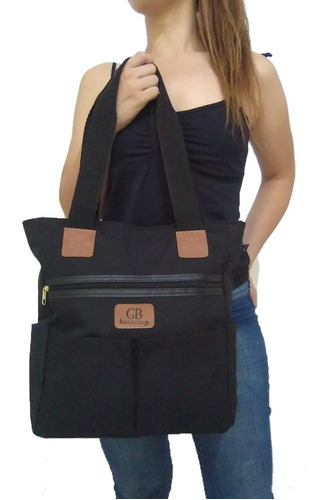 Bolsa Feminina Pano Tecido Oxford Grande Alça Ombro/lateral Cor Preto Cor Da Correia De Ombro Preta