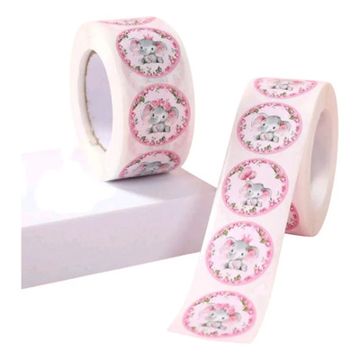 Stickers Elefante Rosa Baby Shower Rollo 500 Piezas Rosa Elefante Baby Shower