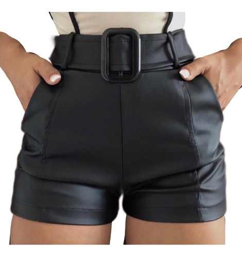 Short Shortinho Couro Ecologico Fake Social Cinto Feminino