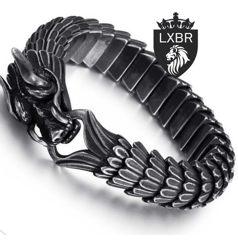 Pulseira 15mm Viking Dragao Aço Inox Bracelete Lxbr P07a