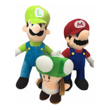 Mario Bros 40cm Luigi Más Honguito De Peluche Los 3 En Set