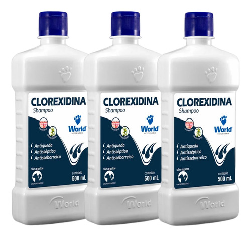 Kit 3 Shampoo Clorexidina Cachorro Cães Seborreia Anti Queda