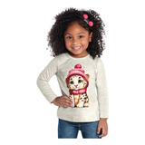 Camiseta Infantil Feminino Manga Longa Em Meia Malha Kyly