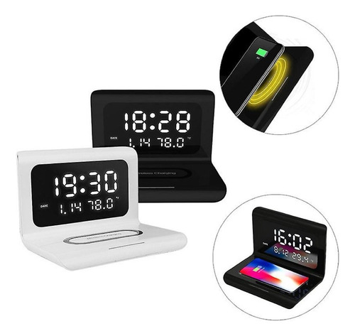 Reloj Digital Despertador Alarma Base Cargador Inalambrico 