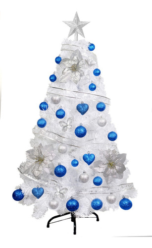 Arbolito Navidad Canadian Blanco 1,20 C Kit 36 Azul Sheshu Color Blanco + Kit Azul