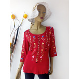 Blusa Hippie Randa Roja Bordados Cartago Edis