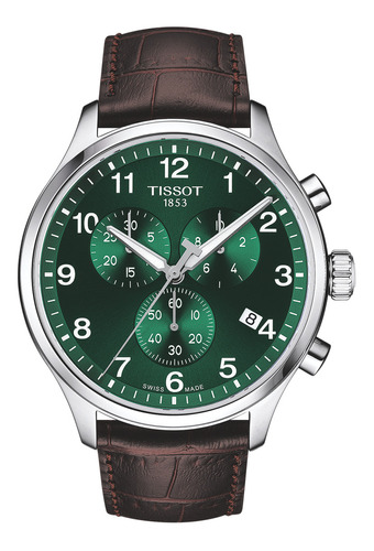 Reloj Hombre Tissot T116.617.16.092.00 Crono Xl Classic Color De La Correa Marrón Color Del Bisel Plateado Color Del Fondo Verde