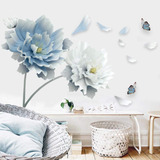 Pegatinas De Pared Gran Flor Azul Blanca De Loto Mariposa