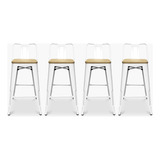 Pack 4 Tolix Taburetes C/resp 66 Madera Blanco Form