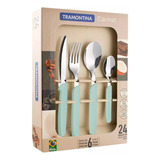 Juego Set 24 Cubiertos Tramontina Carmel Celeste Samihome