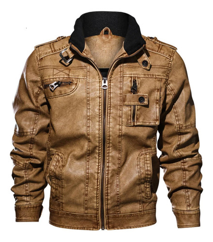 Chaqueta Cuero Pu Hombre Xxl Importada Cafe Claro