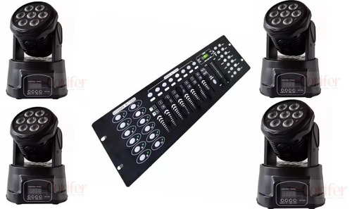 Kit4 Moving Head 7 Leds Cree De 12w Rgbw Dmx + Mesa Dmx 512