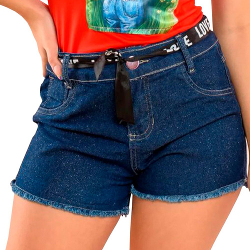 Shorts Jeans Brilho Strass Feminino Infantil Juvenil Oferta