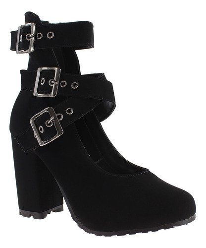 Sapato Feminino Boneca Salto Bloco 9cm Preto Nobuck Er0082