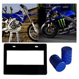 Set 1 Portaplacas Moto Negro + 2 Tapones Aire Azul