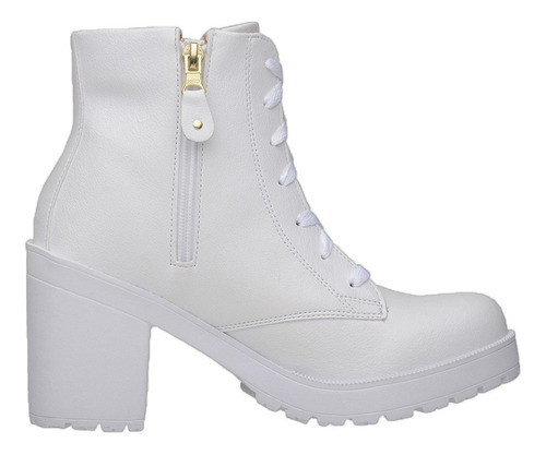 Coturno Bota Feminina Salto Tratorado Branco Fosco Réveillon