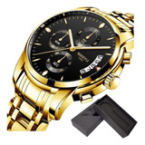 Relógios De Quartzo Masculinos Nibosi Luxury Chronograph Cor Do Fundo Ouro/preto