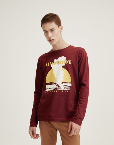 Remera Yellostone, Hombre, Algodón, Estampa, Bordo, Equus