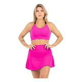 Kit Feminino Roupa Academia Top Com Bojo Short Saia Beach