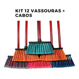 Kit 12 Vassouras Com Cabo De Madeira Plastificado 120cm