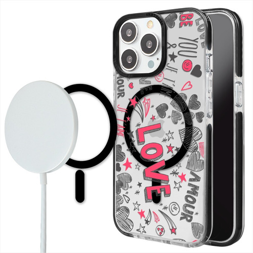 Funda Para iPhone Magsafe Uso Rudo Diseño Corazones Rosas