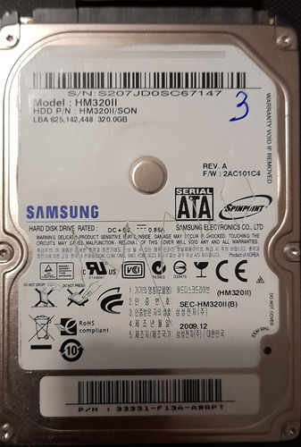 Disco Duro Malo Para Repuesto Samsung Hm320ii 310 Gb