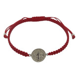 Pulsera Roja De Protección Medalla San Benito Plata 925 Hilo