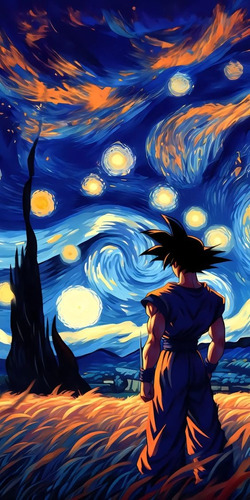 Cuadro Decorativo Anime Goku Van Gogh Noche Estrel  28x40 Cm