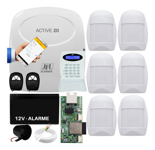 Kit Alarme Jfl Monitorado App Celular Active 20 + 6 Sensores