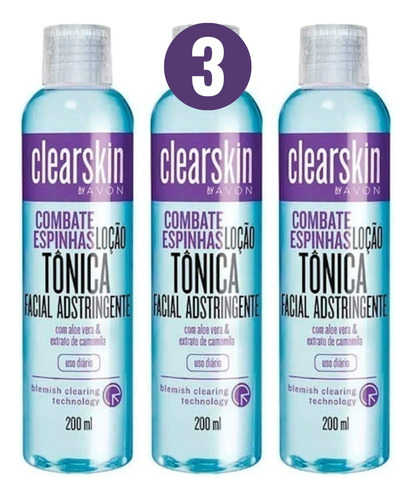 03 Loção Tônica Facial Adstringente Clearskin Avon