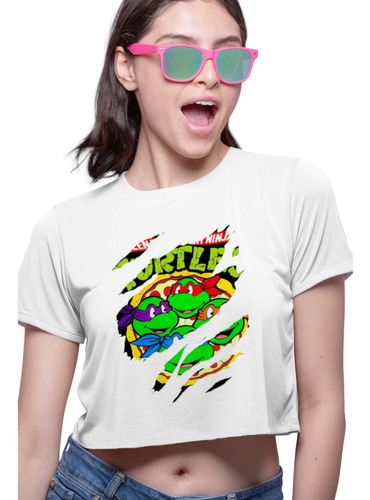 Playera Crop Top Old Turtle Pizza Retro-ninja