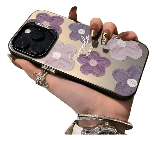 Funda Case Uso Rudo Para iPhone Con Protección De Cámara, Case Carcasa Pc+silicona Con Flores Moradas, iPhone Serie Completa Incluyendo Pro Y Max