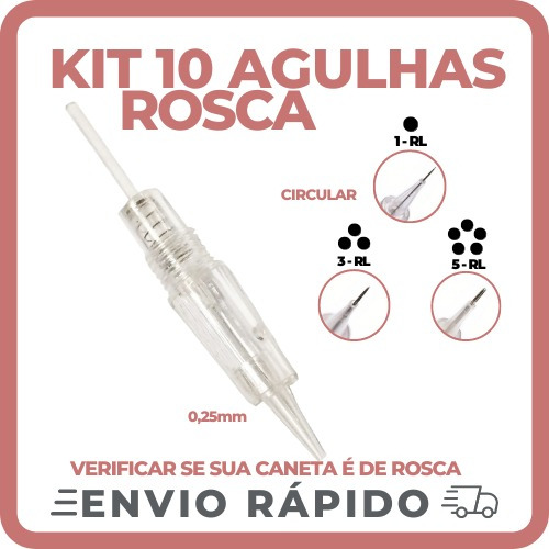 Kit 10 Agulhas Dermografo Charmant C/ Rosca 1, 3 Pontas