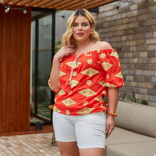 Blusa Plus Size Feminina Social Viscose Bordado Indústrial